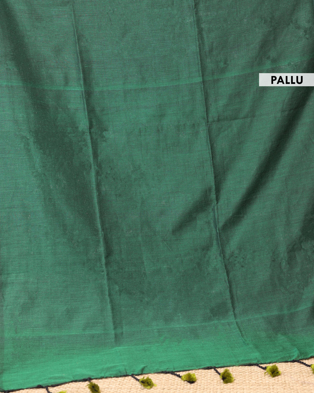 Handwoven Khadi Cotton Saree with Contrast Printed Blouse and Tassel Accents - Green