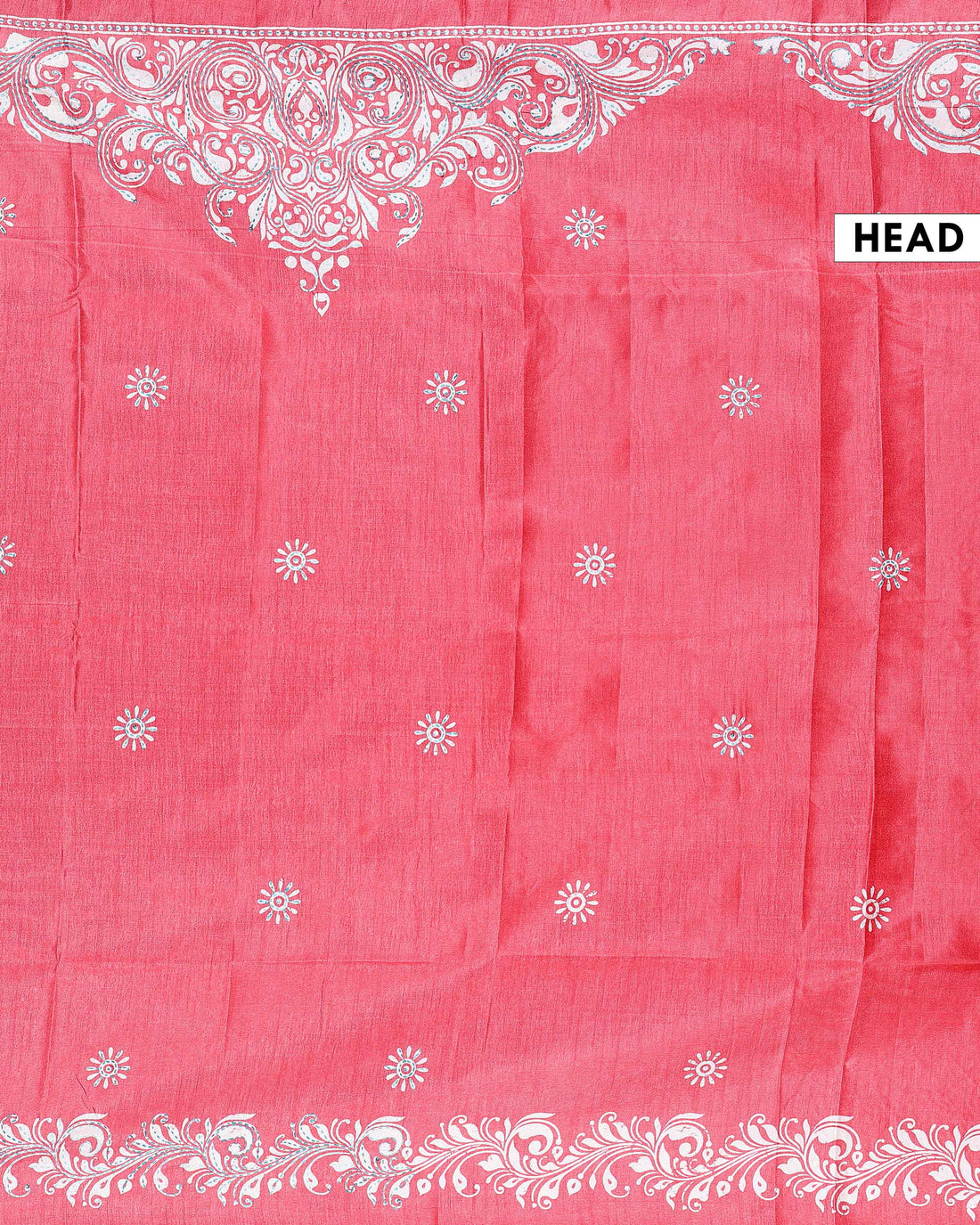 Traditional Kantha Work Saree with Exquisite Hand Embroidery and Ornate Floral Pattern Border - Light Red