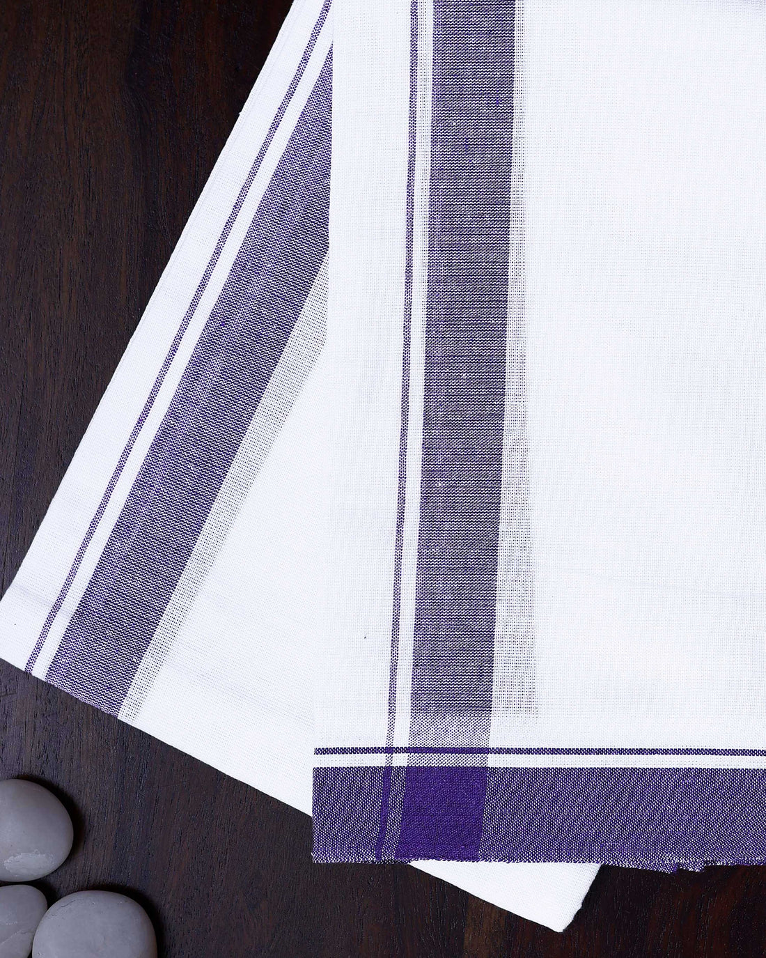 Men's Handloom Cotton Dhoti with Striped Pattern and Multi Border - White