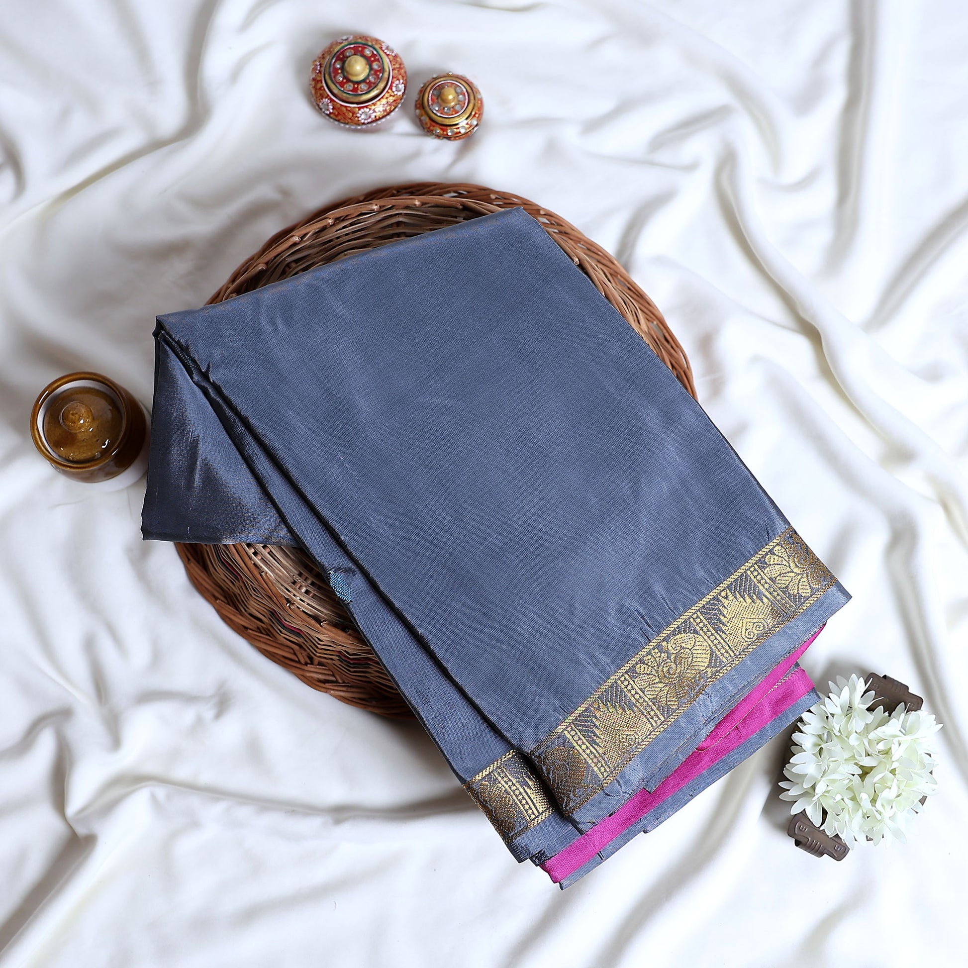Banana Pith Saree With Elegant Gold Zari Border
