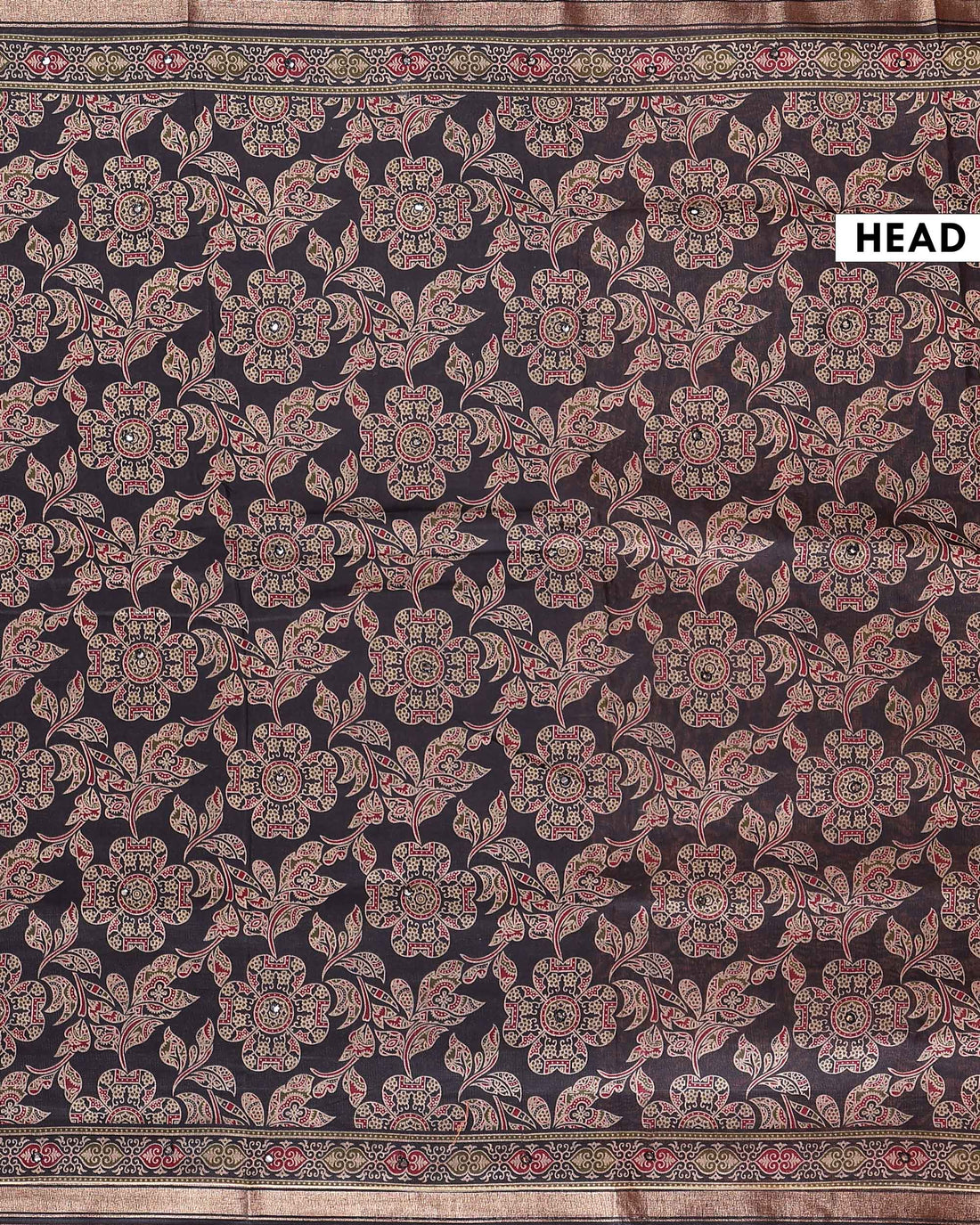 Elegant Semi Chanderi Saree with Floral Inspired Print and Zari Border - Black