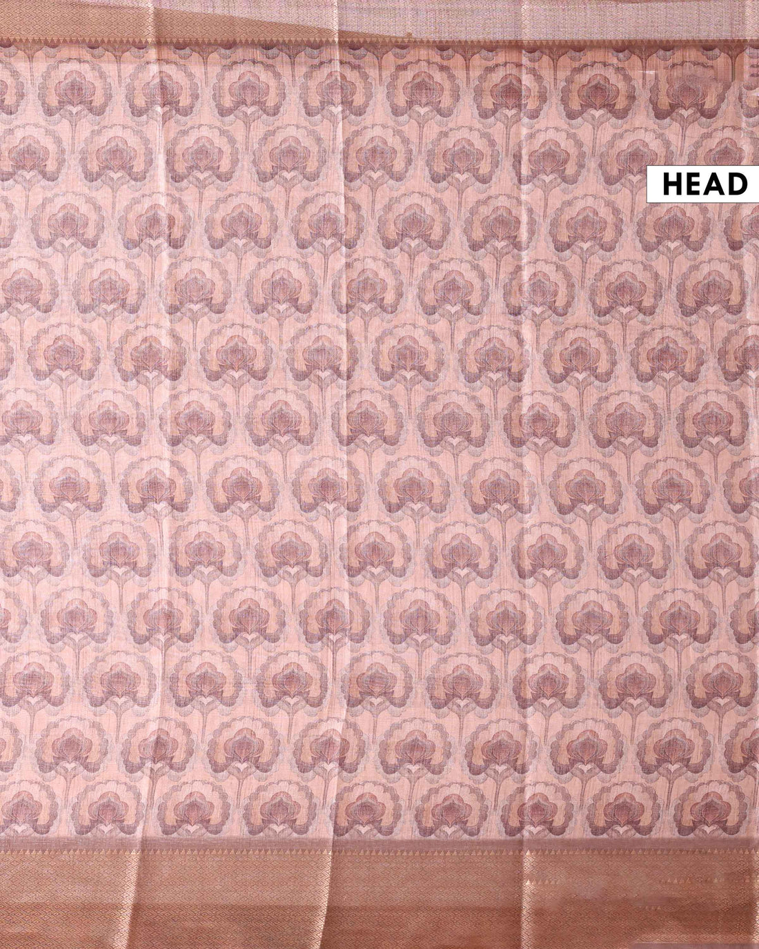 Elegant Floral Linen Tissue Saree with Minimal Woven Zari Border - Beige