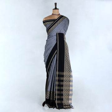 Light Grey Mangalagiri Cotton Saree for Women | Festive Summer Collection | Jeyachandran - Full View