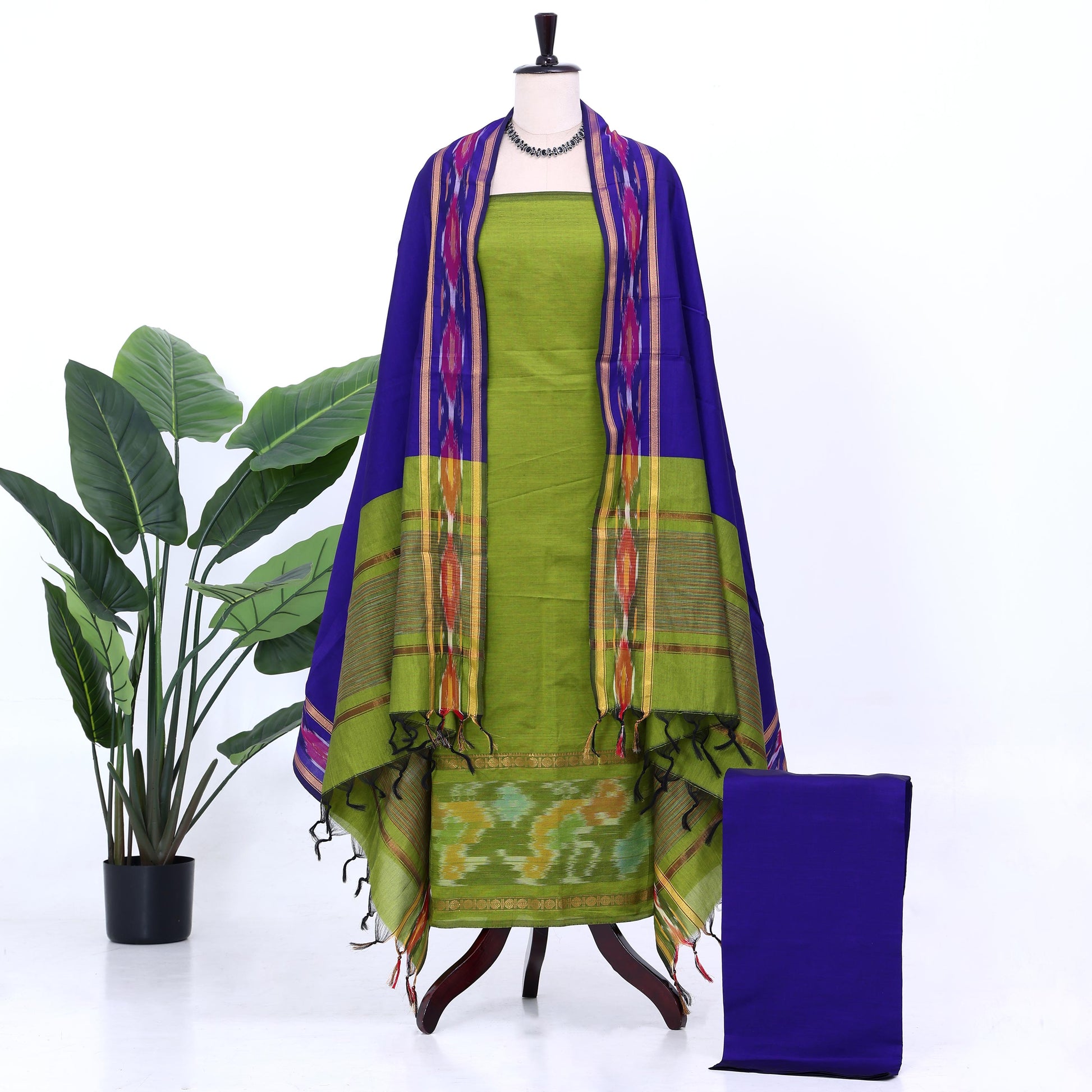 Light Green Cotton Unstitched Salwar Material for Women | Ethnic Summer Collection | Jeyachandran - Full View