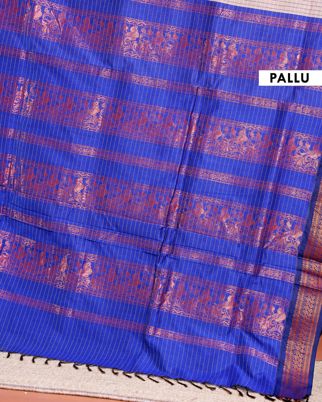 Traditional Kalyani Cotton Saree with All-Over Checks and Ornate Zari Pallu and Border - Beige