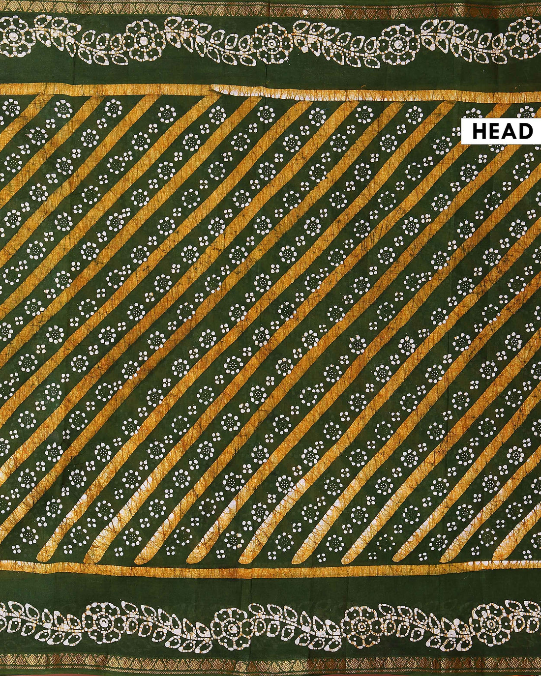 Handloom Sungudi Saree Diagonal Stripes and Wax Print Floral Motifs  - Green