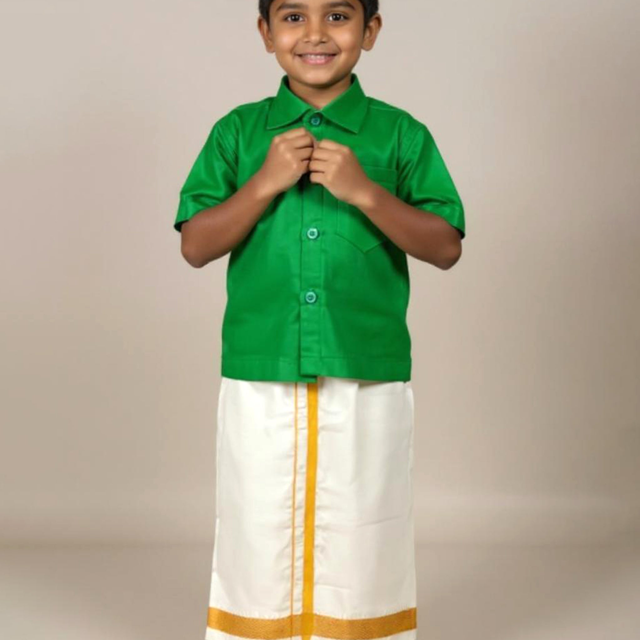 Traditional Kids Shirt and Dhoti Set - Green