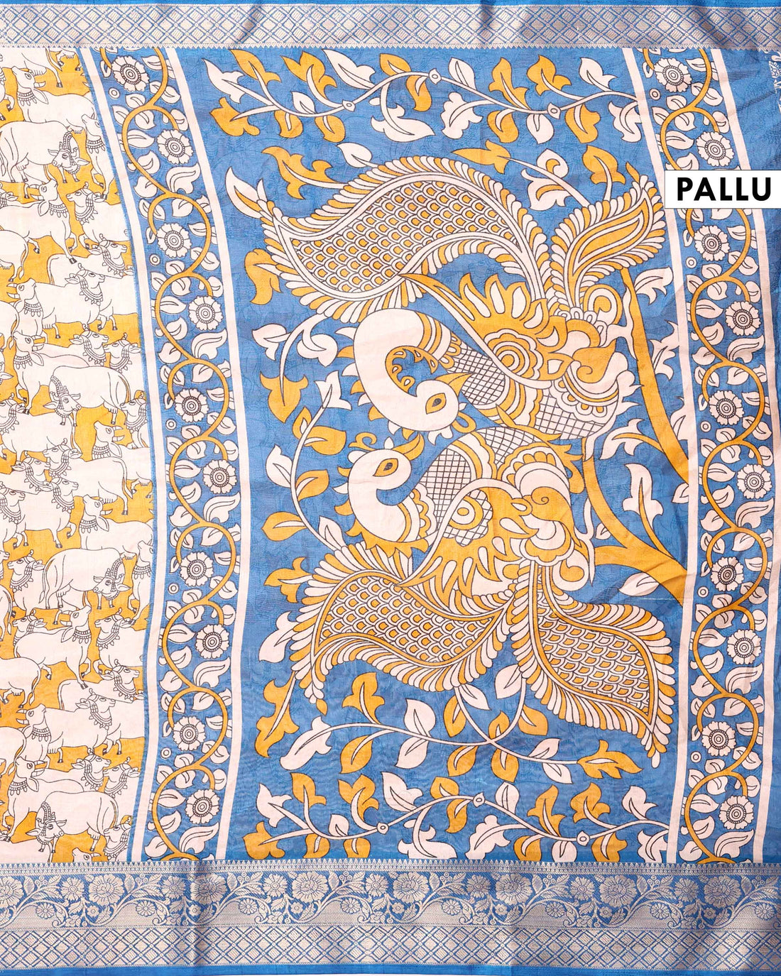 Elegant Semi Chanderi Saree with Traditional Animal Motif Print and Contrasting Zari Woven Border - Yellow