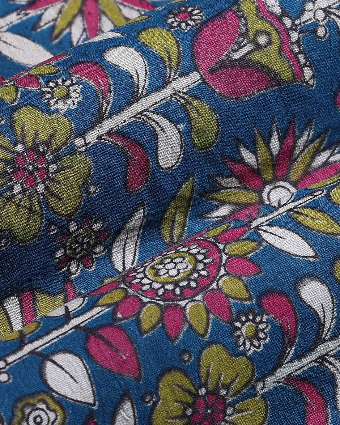 Women’s Printed Cotton Blouse Material with Traditional Floral Motifs - Blue