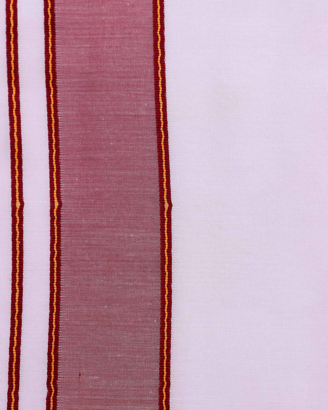 Men’s Traditional Handloom 10+6 Meter Cotton Dhoti with Maroon Border - White