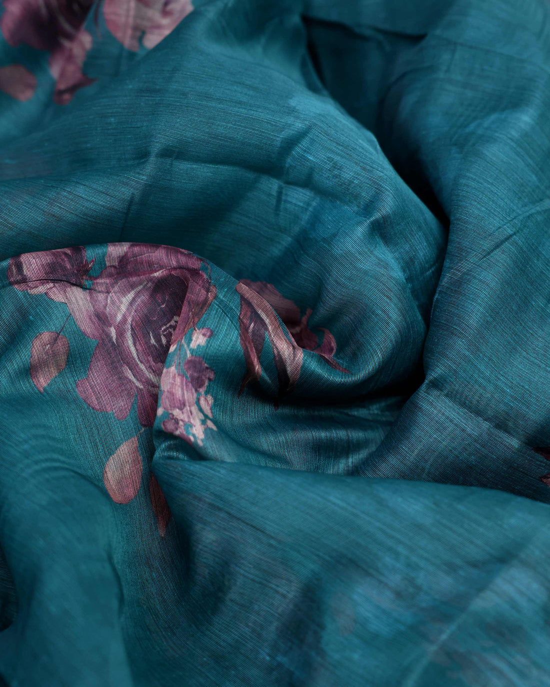 Elegant Linen Blended Saree with Floral Embroidery and Woven Border - Teal