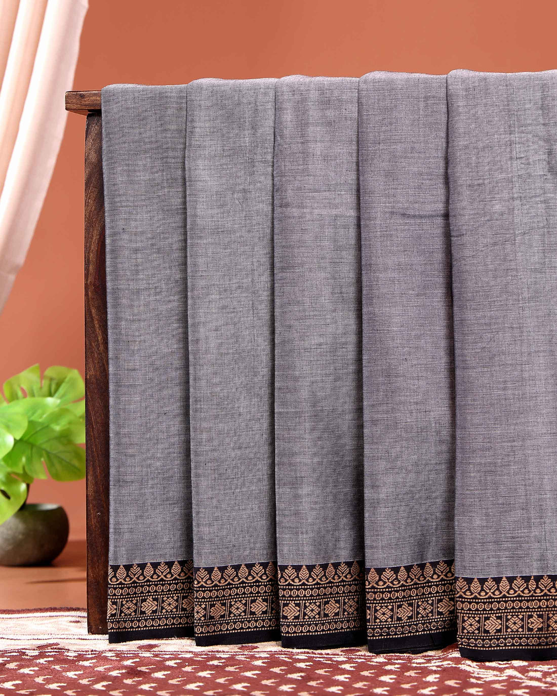 Traditional Handloom Narayanpet Cotton Saree with Intricate Temple Border Weave - Grey