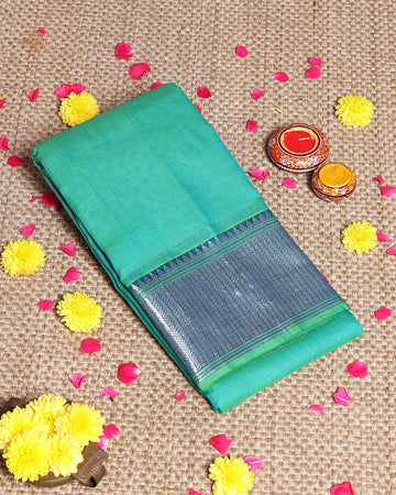 Elegant Handloom Narayanpet Cotton Saree with Traditional Woven Border - Green