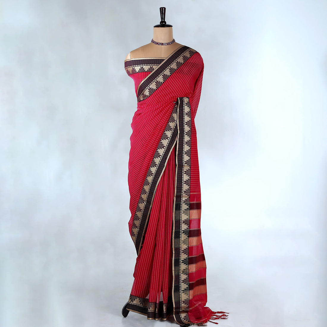 Light Red Mangalagiri Cotton Saree for Women | Festive Summer Collection | Jeyachandran - Full View