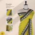 Light Green Mangalagiri Cotton Saree  a Striped Weave Pattern And Traditional Temple Motif Border Suitable For Traditional And Office Wear