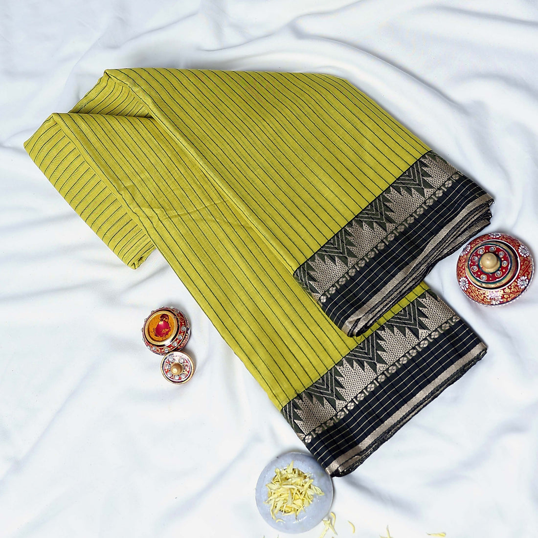 Light Green Mangalagiri Cotton Saree for Women | Festive Summer Collection | Jeyachandran - Full View