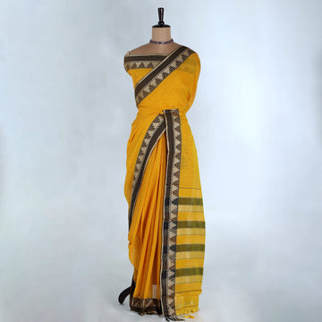 Yellow Mangalagiri Cotton Saree for Women | Festive Summer Collection | Jeyachandran - Full View