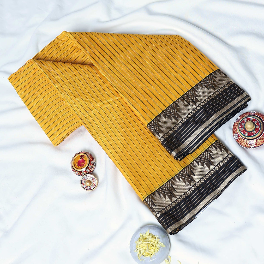 Yellow Mangalagiri Cotton Saree for Women | Festive Summer Collection | Jeyachandran - Full View
