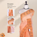 Bengal Cotton Saree With Geometric Butta Design And Double Line Border In Dark Orange - Front Draped View