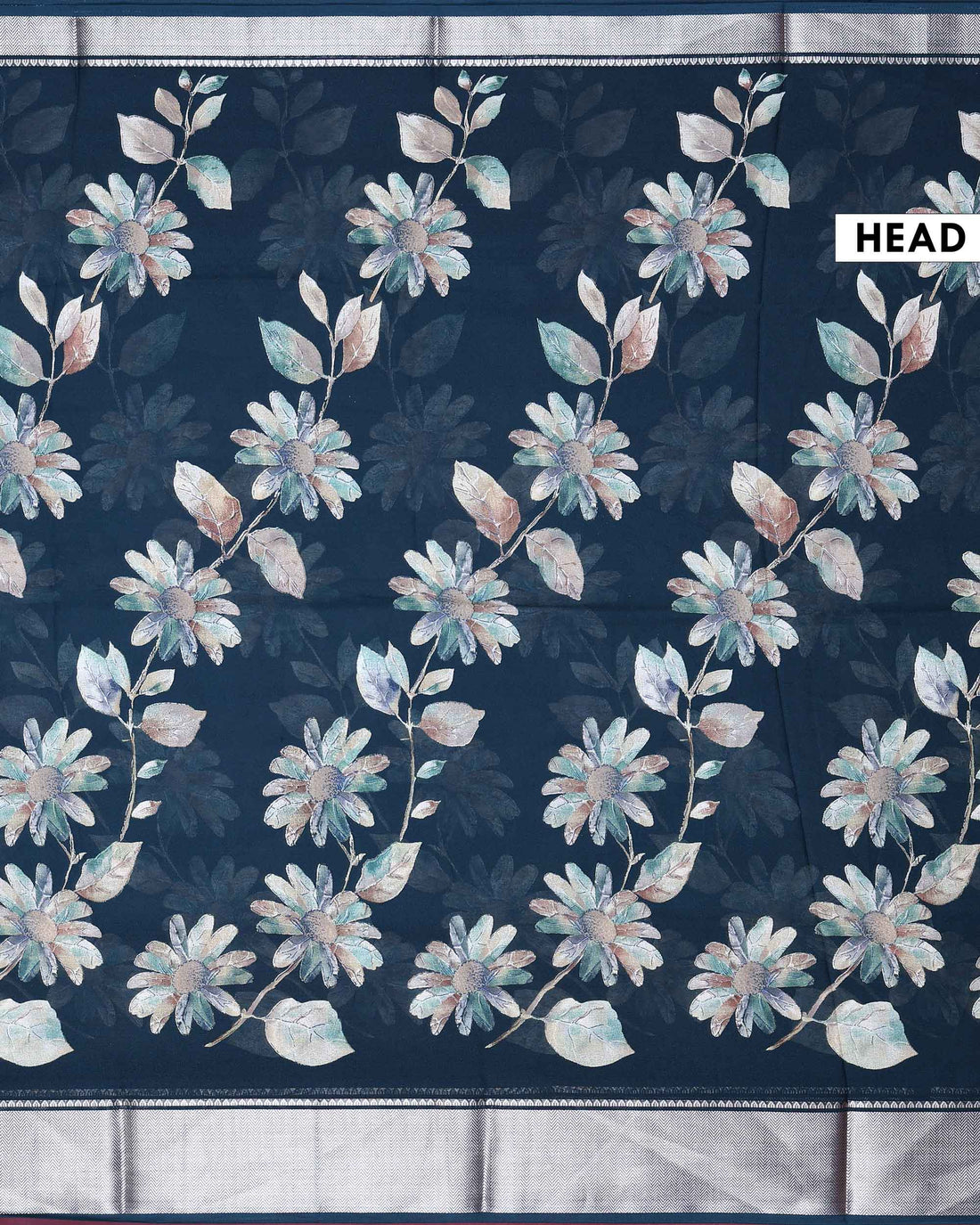 Elegant All Over Floral Printed Georgette Saree with Artistic Botanical Motifs and Elegant Woven Border  - Dark Teal