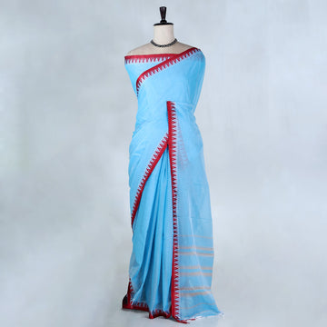 Aqua Blue Mangalagiri Cotton Saree for Women | Festive Summer Collection | Jeyachandran - Full View
