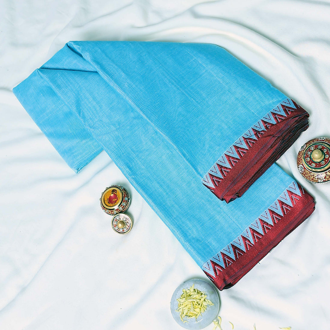 Aqua Blue Mangalagiri Cotton Saree for Women | Festive Summer Collection | Jeyachandran - Full View