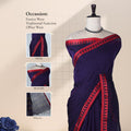 Navy Blue Mangalagiri Cotton Saree With a Contrasting Red Temple Woven Border Paired With a Matching Running Blouse Piece and Striped Pallu Detail