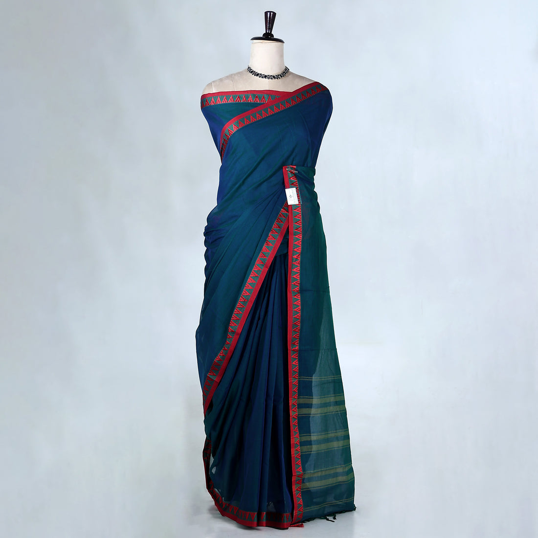 Teal Blue Mangalagiri Cotton Saree for Women | Festive Summer Collection | Jeyachandran - Full View
