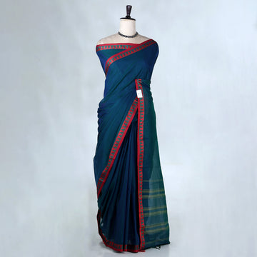 Teal Blue Mangalagiri Cotton Saree for Women | Festive Summer Collection | Jeyachandran - Full View