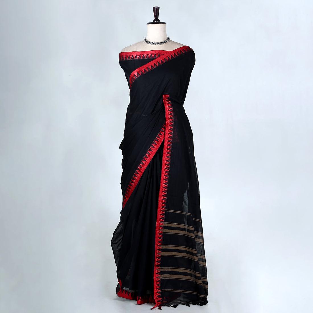 Black Mangalagiri Cotton Saree for Women | Festive Summer Collection | Jeyachandran - Full View