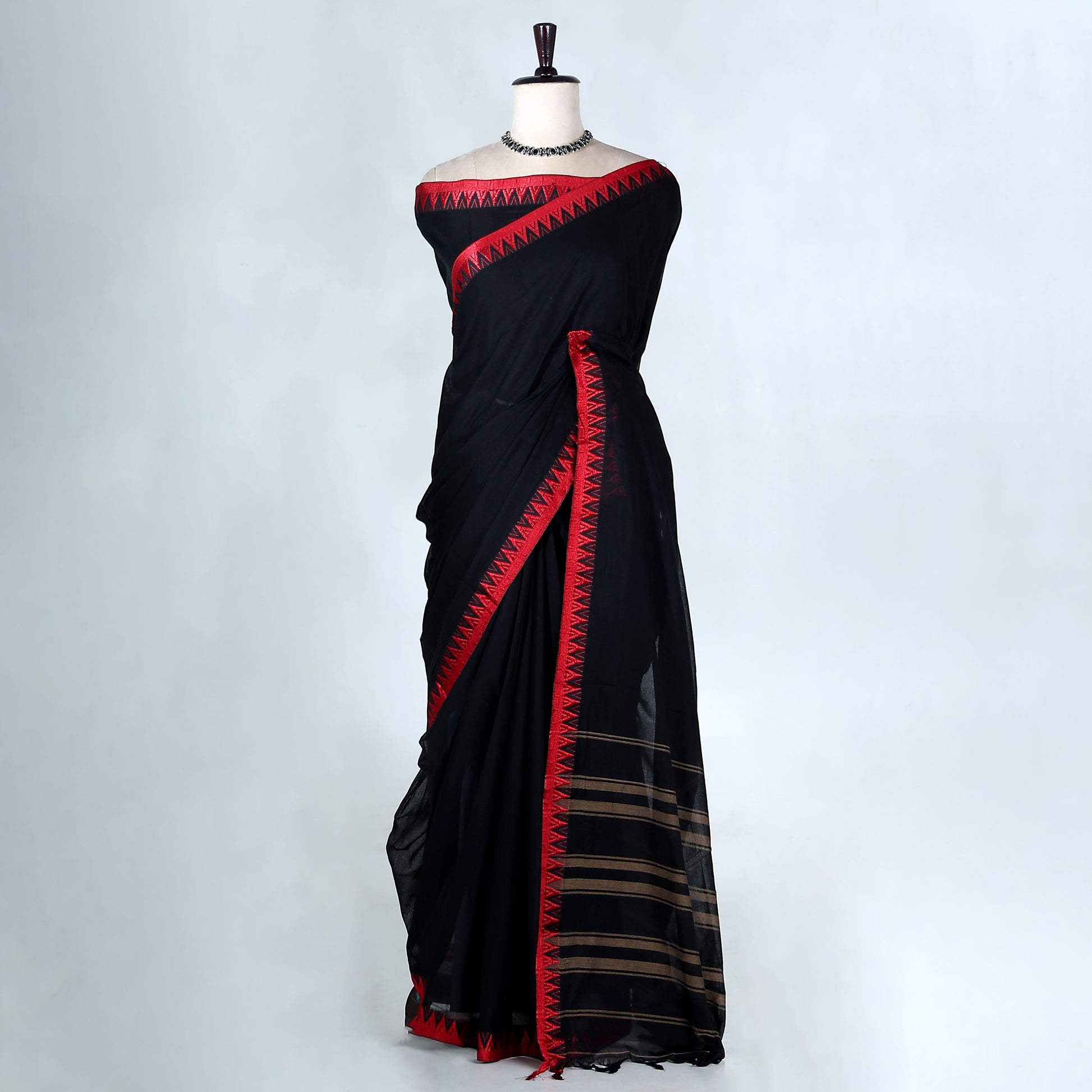 Black Mangalagiri Cotton Saree for Women | Festive Summer Collection | Jeyachandran - Full View