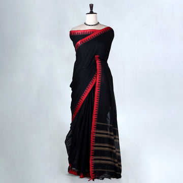 Black Mangalagiri Cotton Saree for Women | Festive Summer Collection | Jeyachandran - Full View