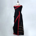 Black Mangalagiri Cotton Saree with Traditional Temple Woven Border and Elegant Plain Body - Full View