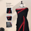 Balck Mangalagiri Cotton Saree With Red Temple Border And Striped Pallu Detail Design