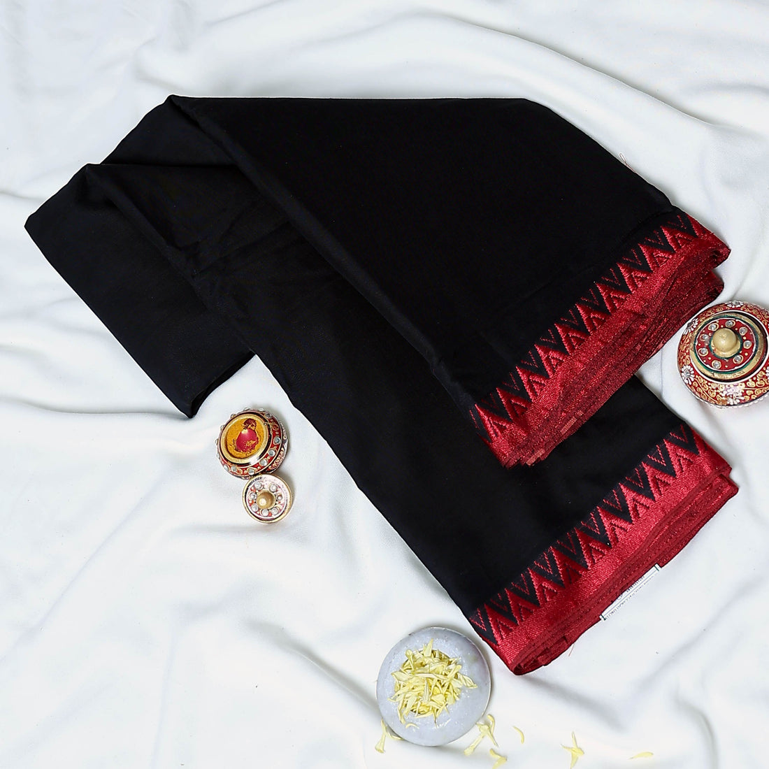 Black Mangalagiri Cotton Saree for Women | Festive Summer Collection | Jeyachandran - Full View