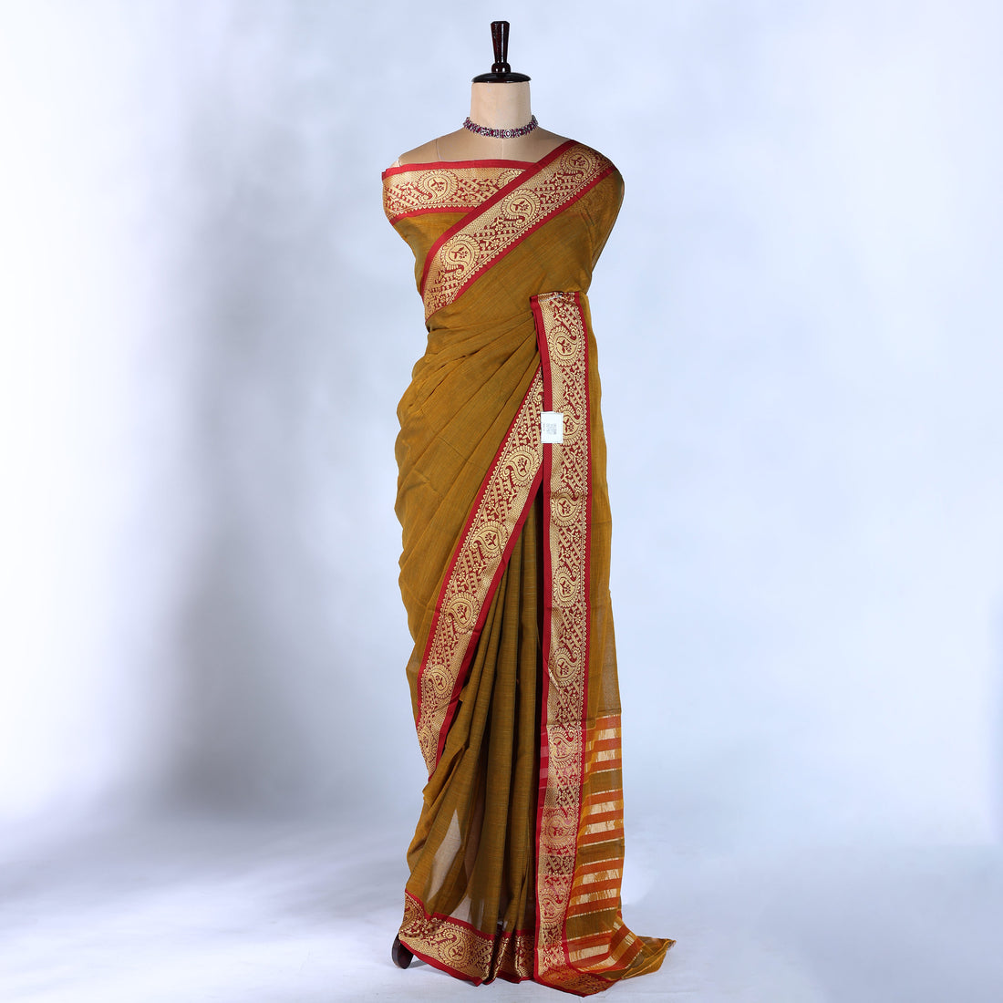 Olive Green Mangalagiri Cotton Saree for Women | Festive Summer Collection | Jeyachandran - Full View