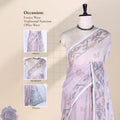 Light Brown Bengal Cotton Saree With Floral Motifs And Narrow Border, Front View On Display Mannequin