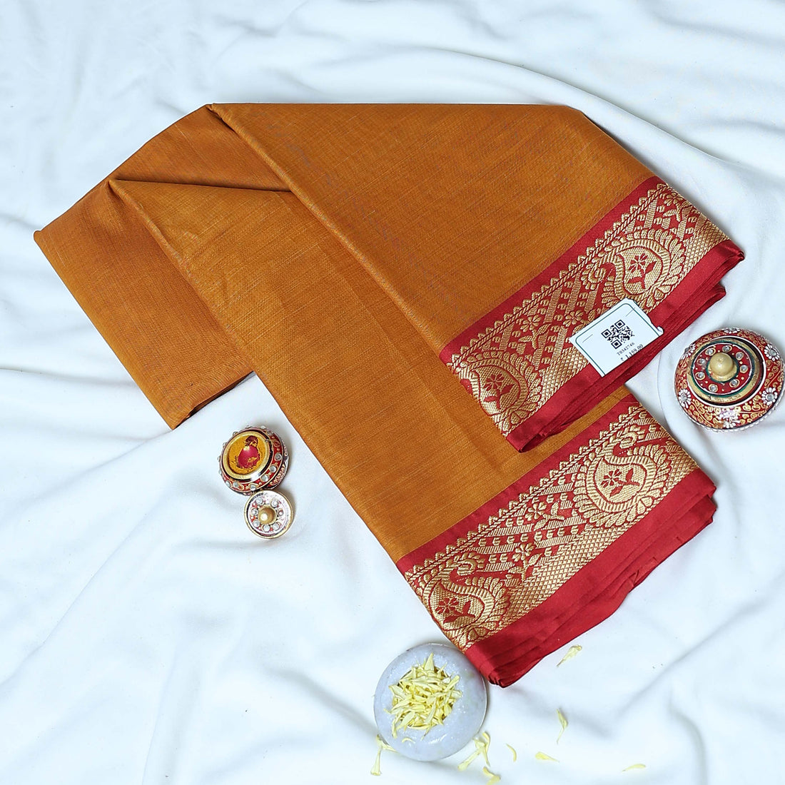 Light Orange Mangalagiri Cotton Saree for Women | Festive Summer Collection | Jeyachandran - Full View