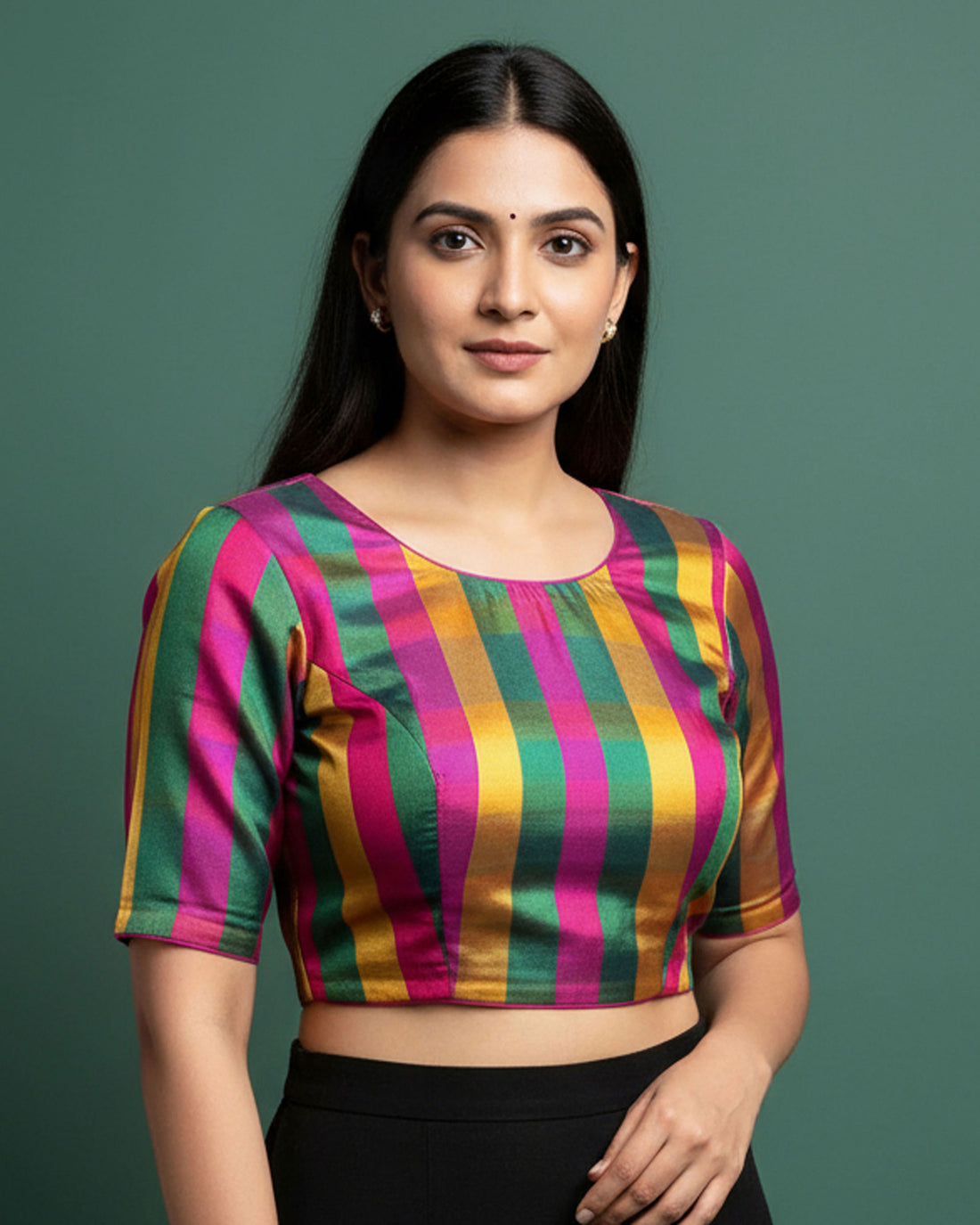 Women's Traditional Checked 1 Meter Blouse Material with Soft Finish - Multi