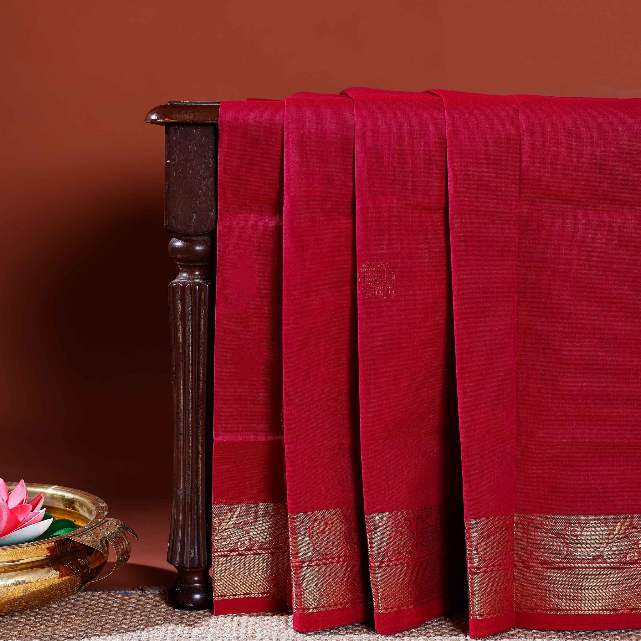 Handloom Venkatagiri Cotton Saree with Traditional Zari Border and Intricate Weave - Magenta