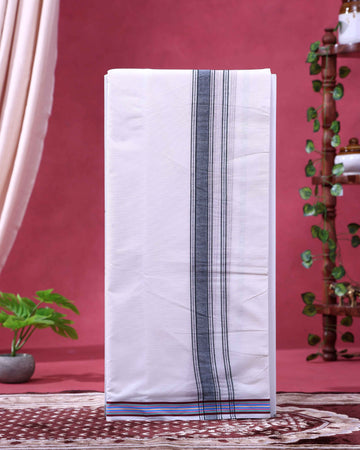 Men’s Traditional Handloom 10*6 Meter Cotton Dhoti with Multi Border - White