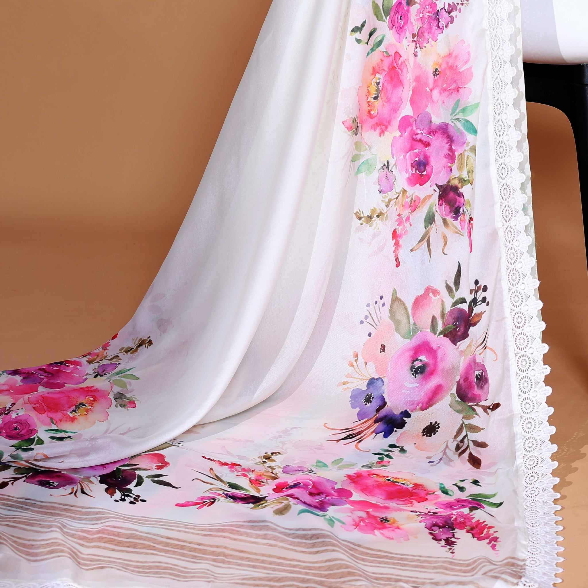 Elegant White Georgette Saree with Multicolour Floral Print