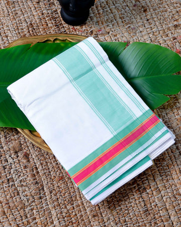 Men’s Cotton Dhoti with Multi Colour Border - White