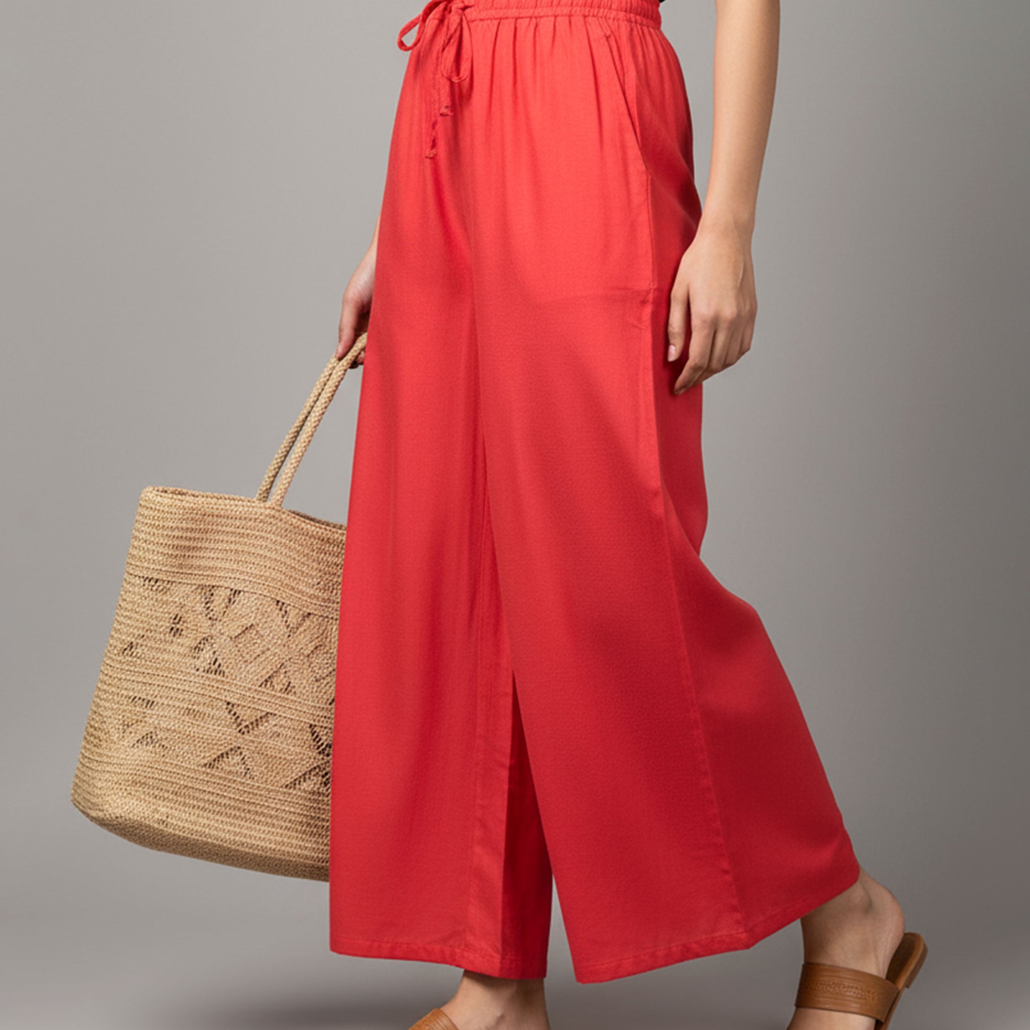 Elegant High-Waist Flared Palazzo Pant - Peach