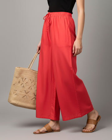 Elegant High-Waist Flared Palazzo Pant - Peach