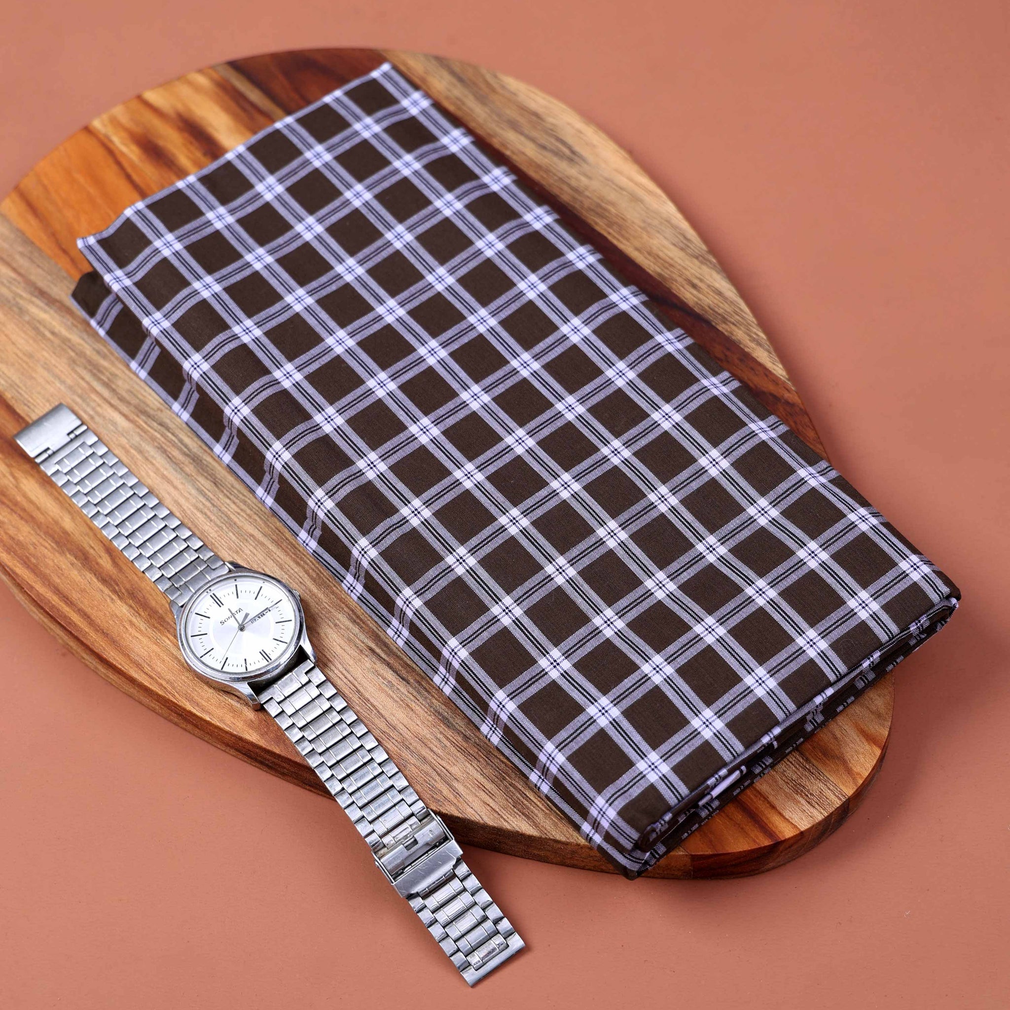 Nandu Brand Men's Premium Cotton Checked 2.20 Meter Stitched Lungi -Dark Brown