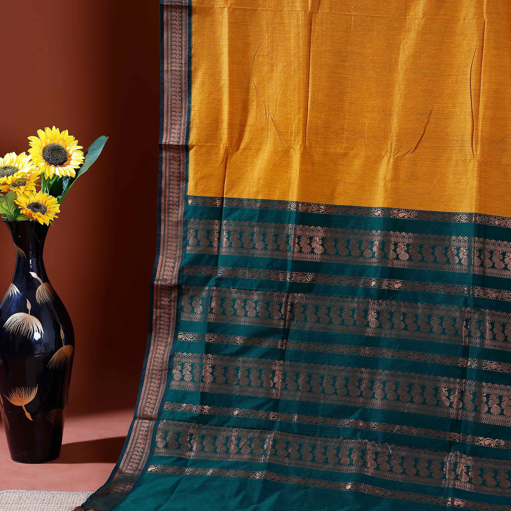 Traditional Handloom Kalyani Cotton Saree with Intricate Zari Border and Pallu - Yellow