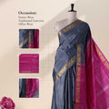 Banana Pith Saree in Grey with Pink Pallu and Intricate Gold Zari Border