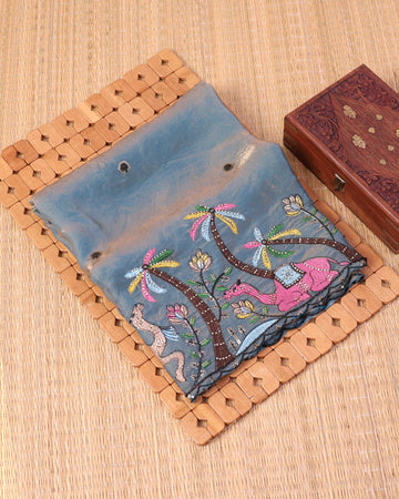 Elegant Women’s Embroidered 1 Meter Blouse Material with Traditional Motif and Floral Thread Work - Greyish Blue