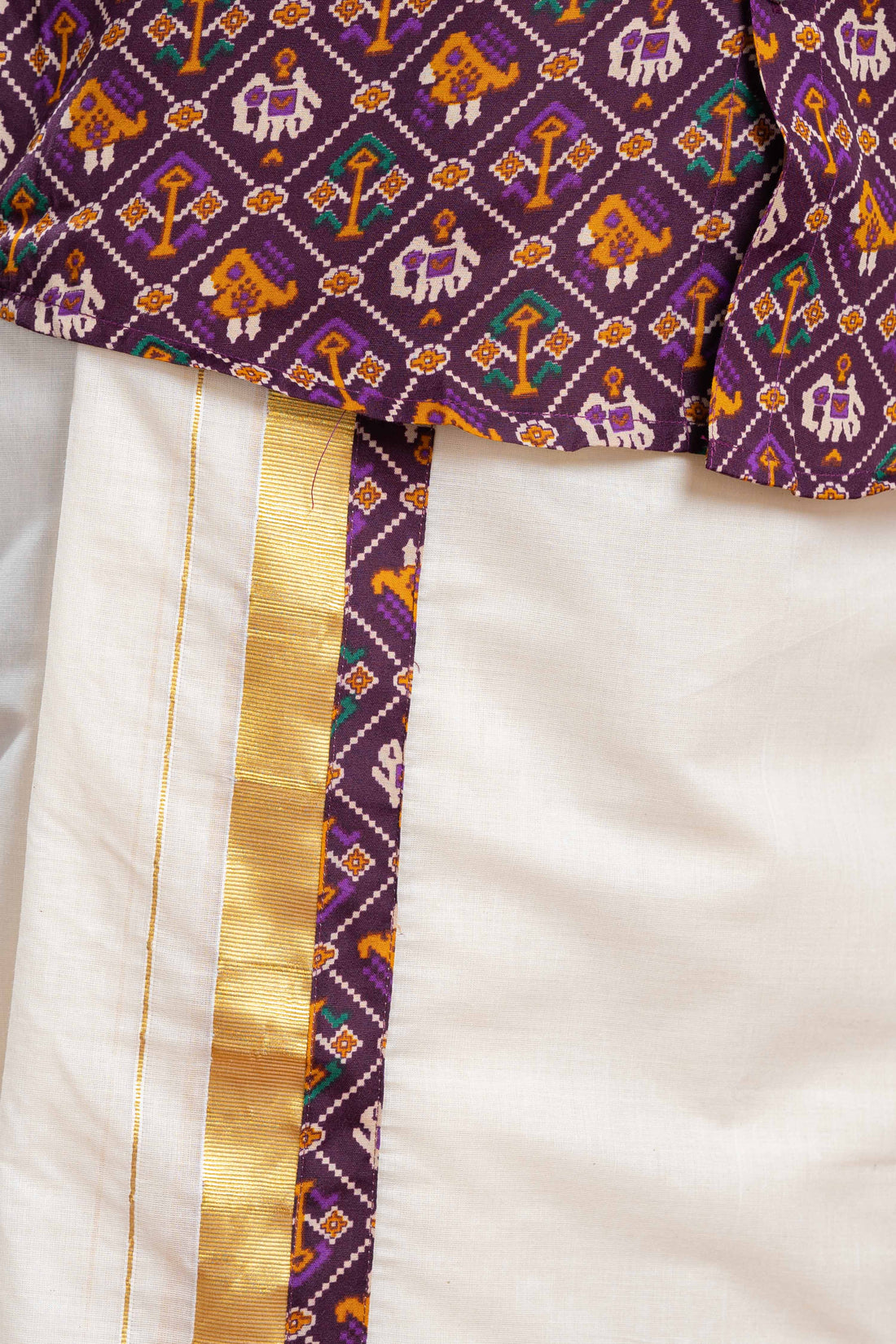 Men's Traditional Ethnic Shirt & Dhoti Set with Ornate Border - Purple